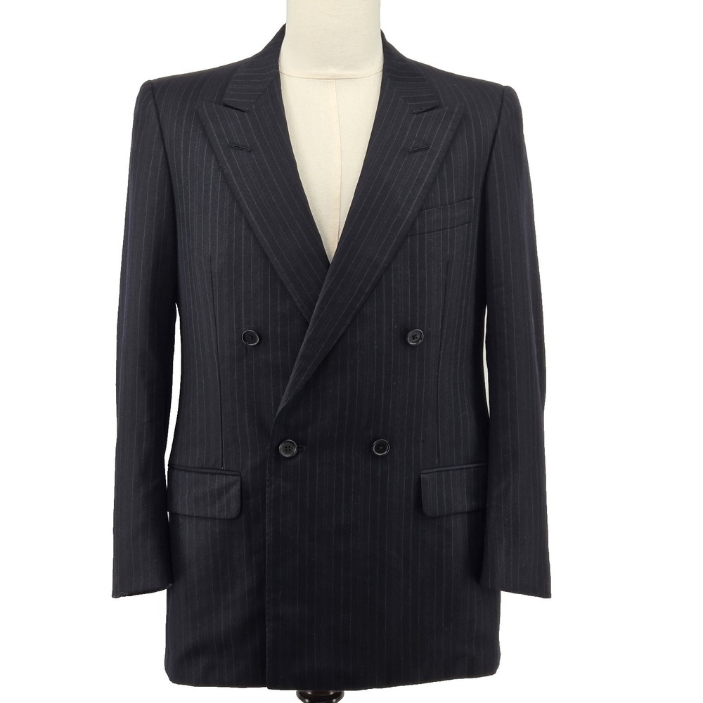 D'Avenza Blazer Port Coat Suit Jacket Mens 42‎ Striped Navy Wool Double Breasted